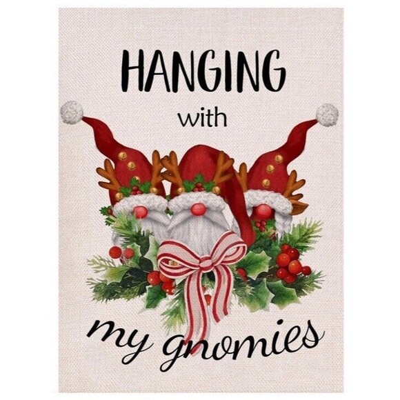 Gnome Christmas Gnomies Garden Flag Double Sided 12 × 18 Inch Hanging W/Gnomies - Picture 1 of 2